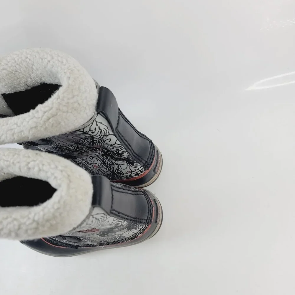Sorel Girl's Gray Black Neon Yoot Pac Nylon Fur Ankle Winter Snow Boots‎ Size 3